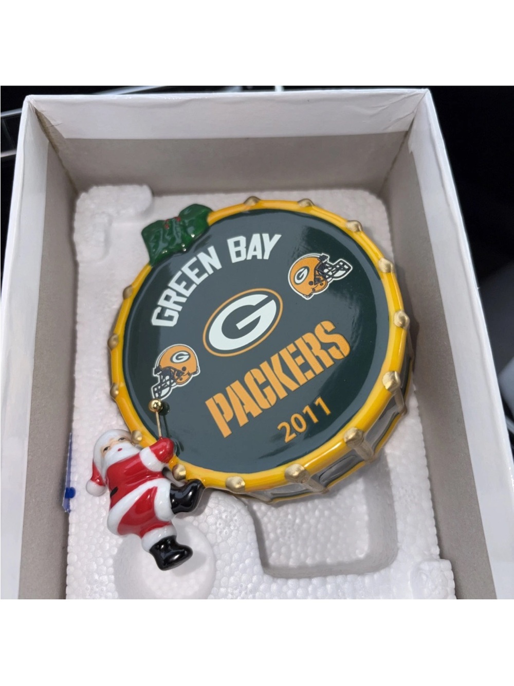 Green Bay Packers 2011 Drum Ornament with Santa Accent